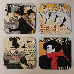 Kitchen | Coaster Set Of 4 | Paris France Theme | Moulin Rouge